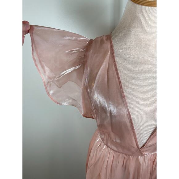 REFORMATION Glory Sheer Organza Tulle Deep V Ruffle Sleeve Pink Midi Dress Sz XS - Picture 6 of 10